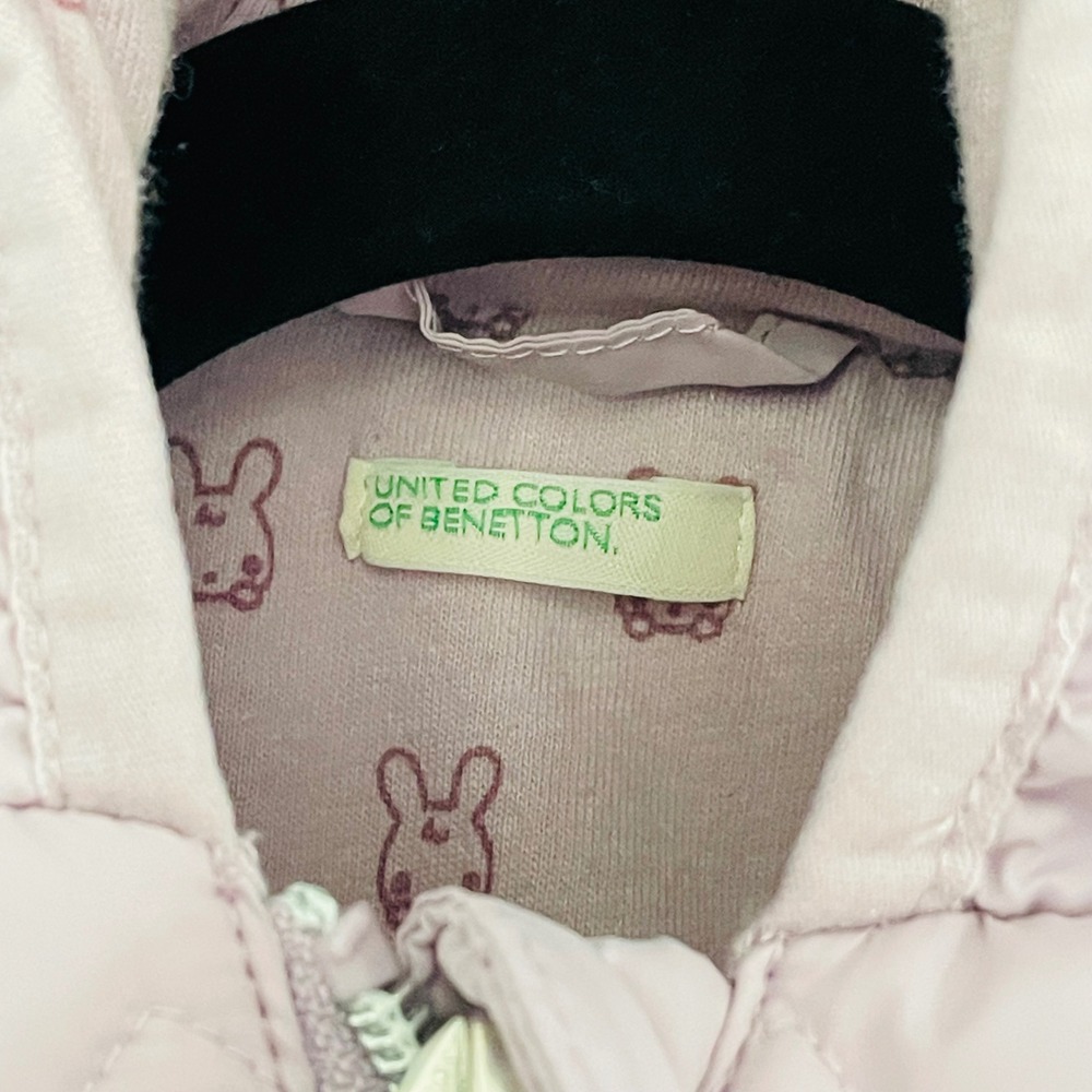United Colors of Benetton Baby Lavender‎ Puffer Jacket Hooded Bear Ears 1-3M - Picture 2 of 7